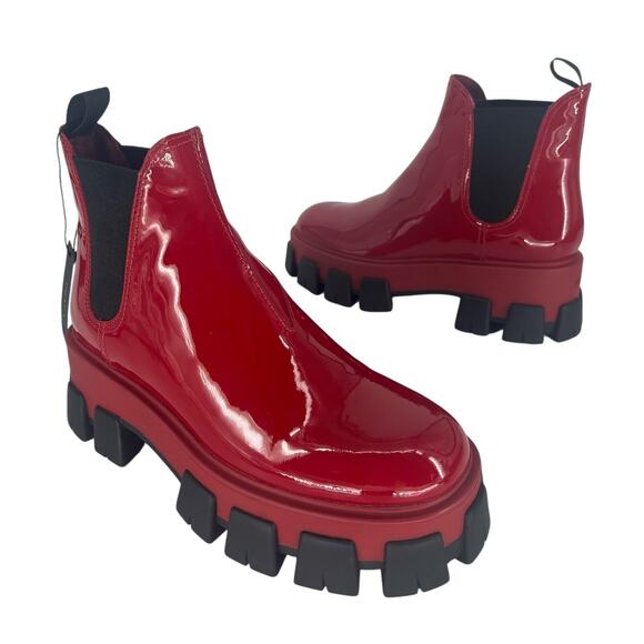 Prada Patent Leather Monolith Booties in Rosso Red - Picture 4 of 16